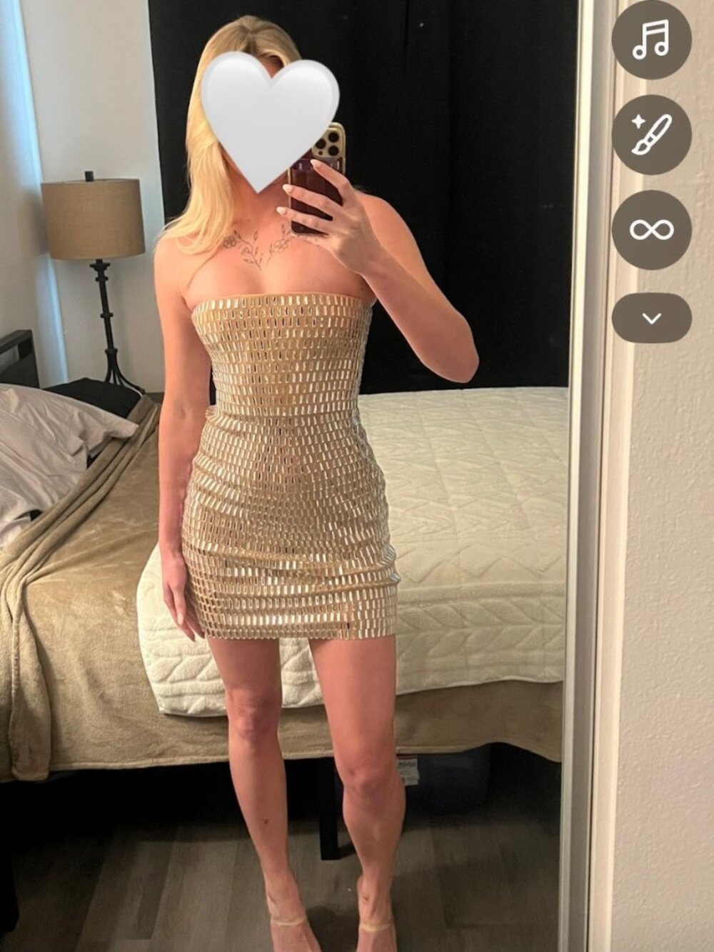 Oh Polly Embellished Strapless Mini Dress Almond Nude Size 4 "Long"